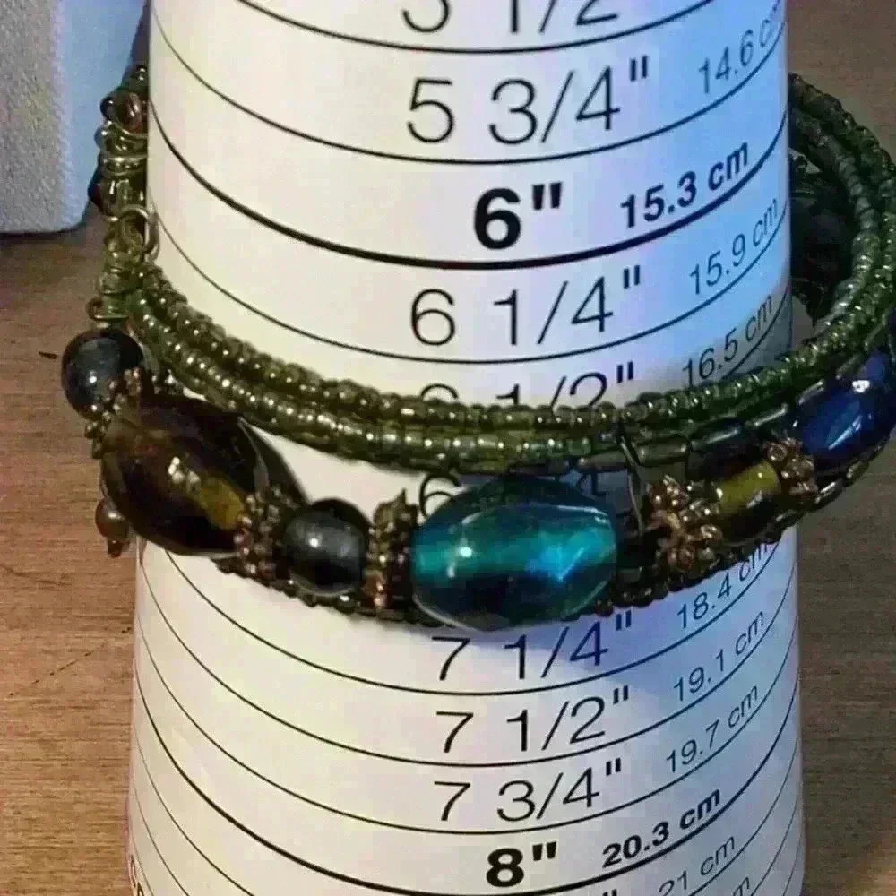 Vintage Beaded Adjustable Cuff with Acrylic Beads Green